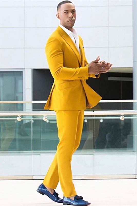 Trenton Yellow Double Breasted Point Lapel Prom Mens Suit Online