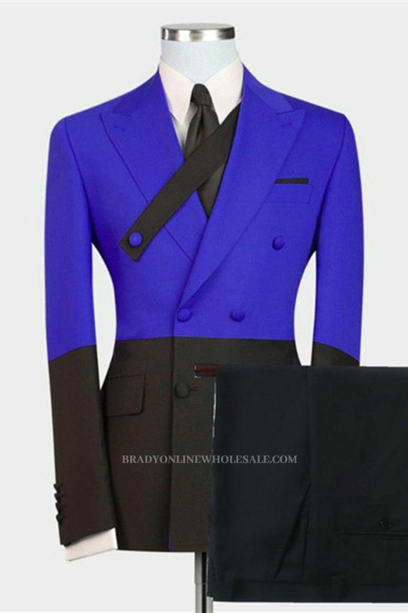 Ezekiel Royal Blue Double Breasted Point Lapel Prom Mens Suit Online