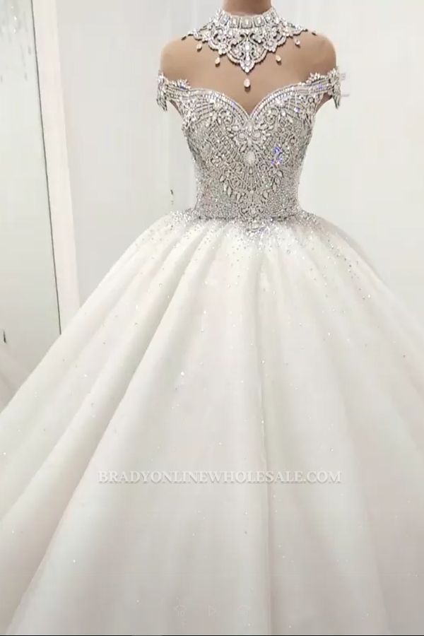 Luxury High Neck Crystal Beading Ball Gown Wedding Dresses