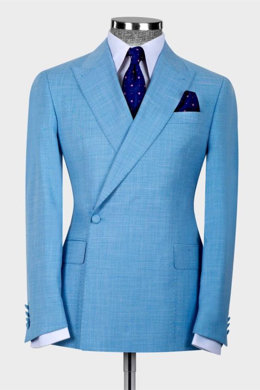 Giles Sky Blue New Arrival Peaked Lapel Two Pieces Men Suits