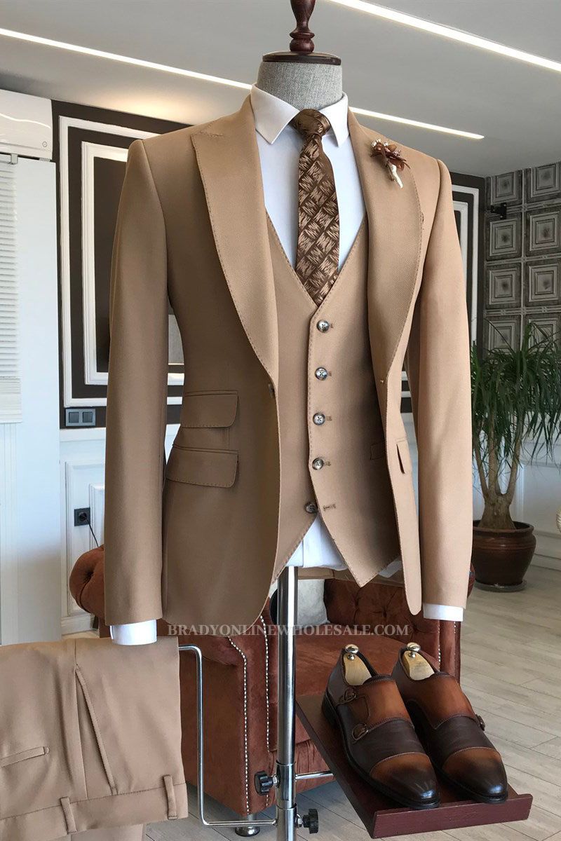 Sampson New Brown Point Lapel 3 Flap Slim Fit Mens Business Suit