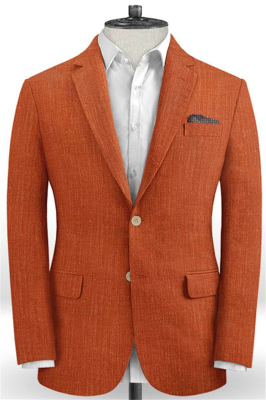 Summer Orange Linen Mens Suit 2 Piece |  Groom Wear Formal Party Prom Blazer