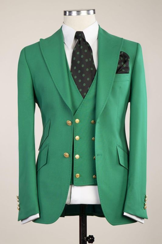 Fashion Green Point Collar Slim Fit Prom Men Suits