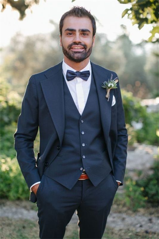Clothing 3 Pieces Deep Navy Notched Lapel Mens Suit | Mens Wedding Suit Fit Mens Prom Tuxedo