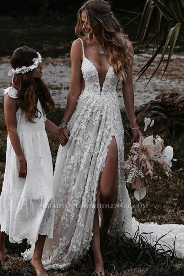 Beautiful Boho Wedding Dresses Lace Beach Wedding Dress A Line