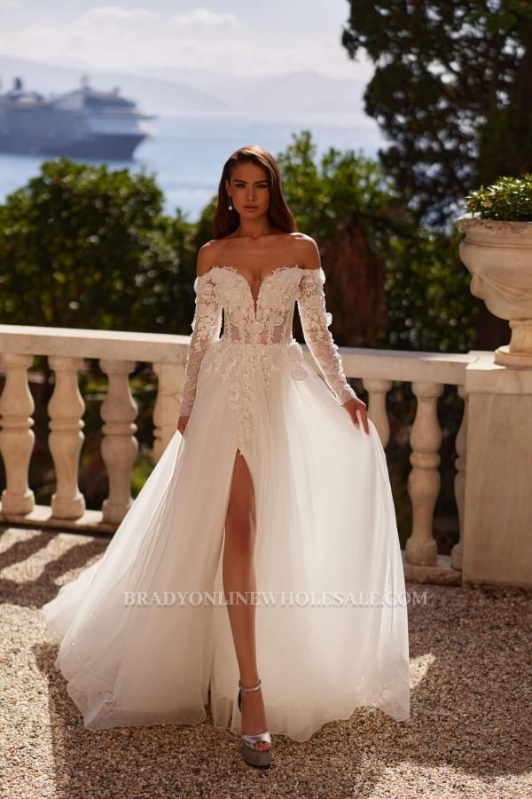 Beautiful Wedding Dresses with Lace Tulle Wedding Dresses A Line With Sleeves