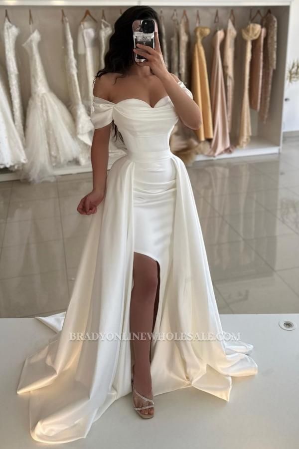 Simple Evening Dress Long White Satin Ball Gowns Prom Dresses