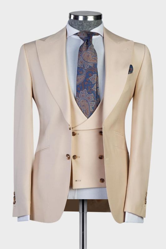 Champagne Peaked Lapel Three Pieces Best Fitted Men Suits