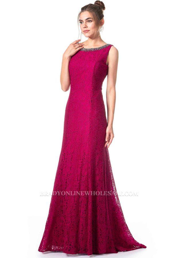 Elegant Crew Neck Sleevless Slim Mermaid Evening Maxi Gown with Floral lace