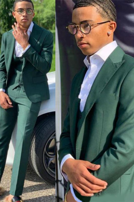 Angel Dark Green Three-piece Slim Fit Three-piece Mens Suit