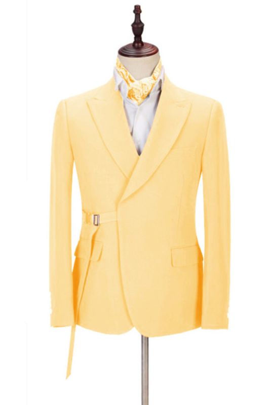 Julian Fashion Yellow Pointed Lapel Slim Fit Prom Mens Suit