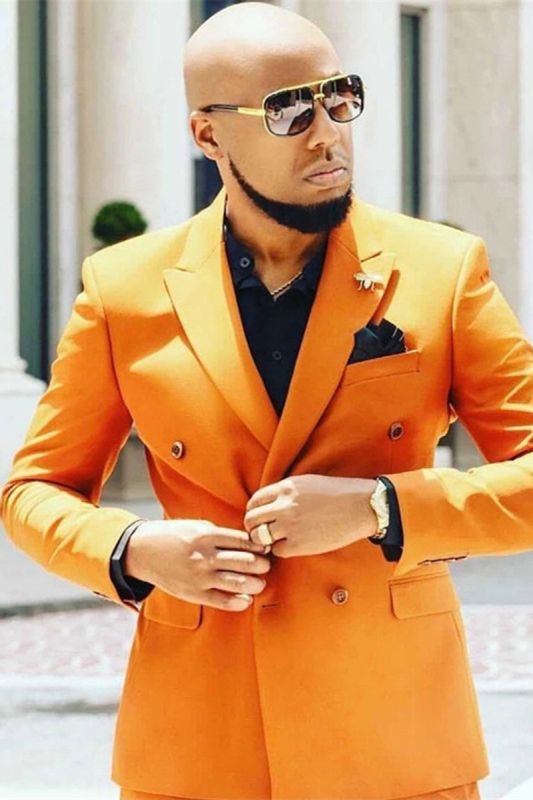 Noel Orange Point Lapel Slim Fit Sleek Prom Mens Suit