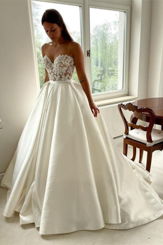Beautiful A Line Wedding Dresses  Satin | Wedding dresses with lace