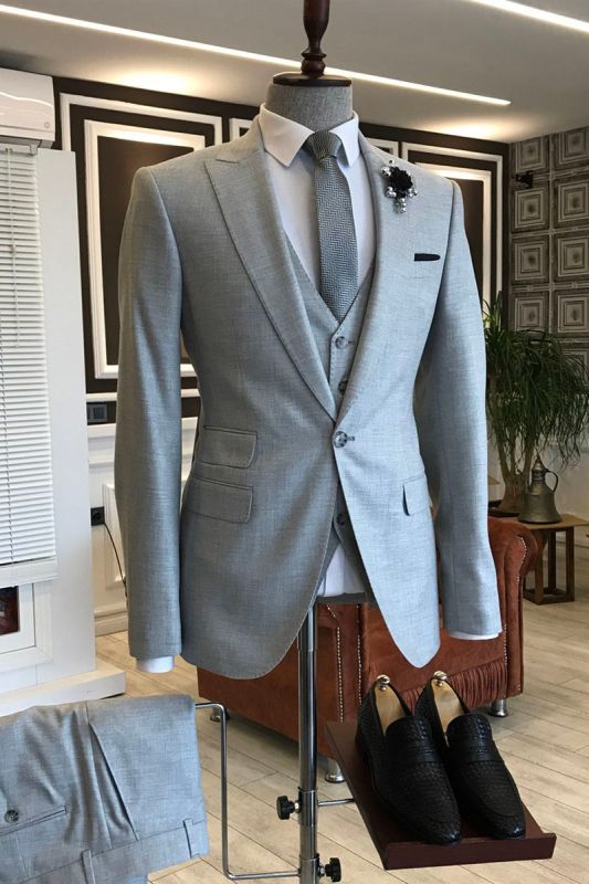 Kent Formal Light Grey 3 Piece Point Lapel Mens Suit