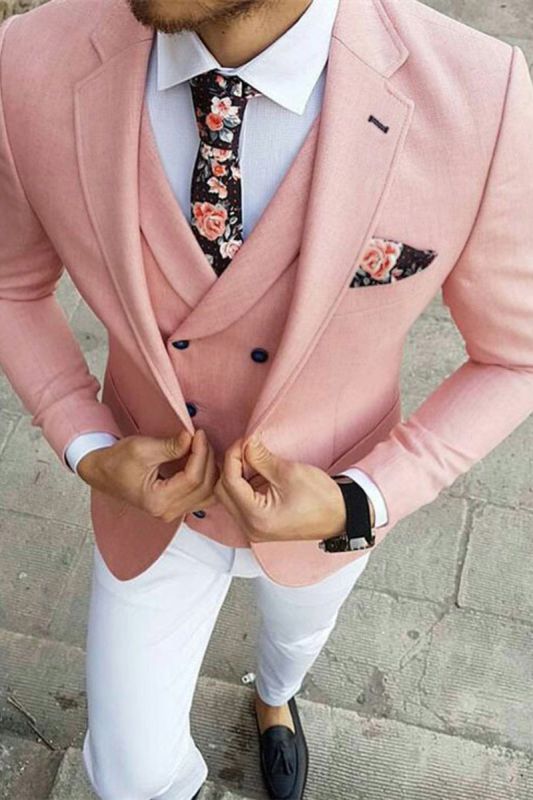 Reese Pink Three-Piece Slim Fit Notch Lapel Prom Mens Suit