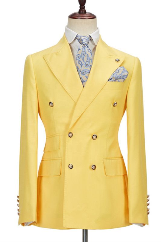 Brodie Yellow Double Breasted Point Lapel Slim Fit Mens Suit
