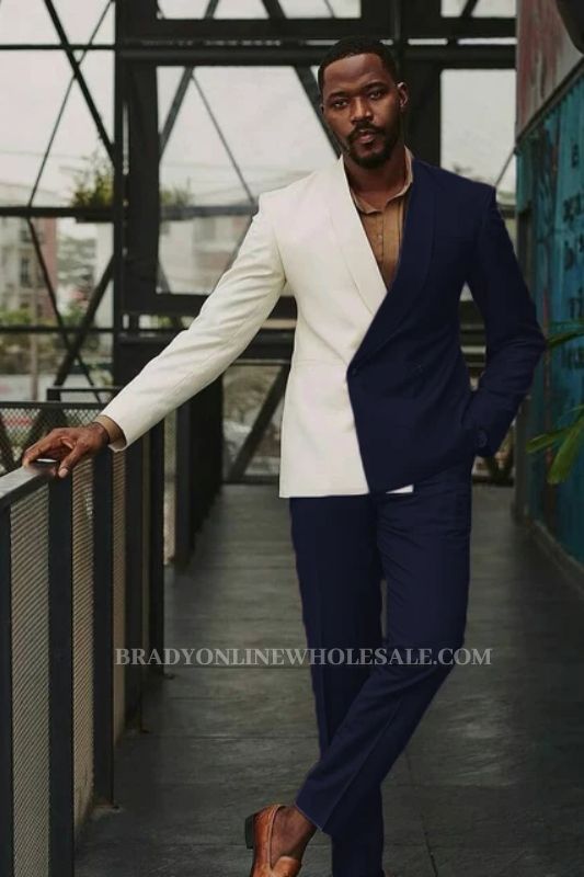 John Fashion Handsome Navy Shawl Lapel Double Breasted Prom Suits