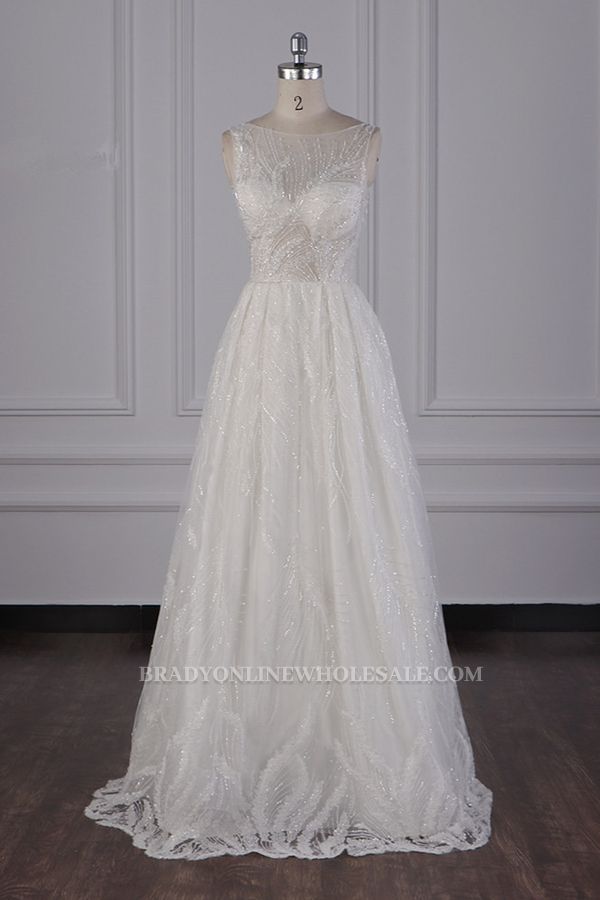 Bradyonlinewholesale Sparkly Beadings A-Line Ruffle Wedding Dress Jewel Appliques Bridal Gowns On Sale