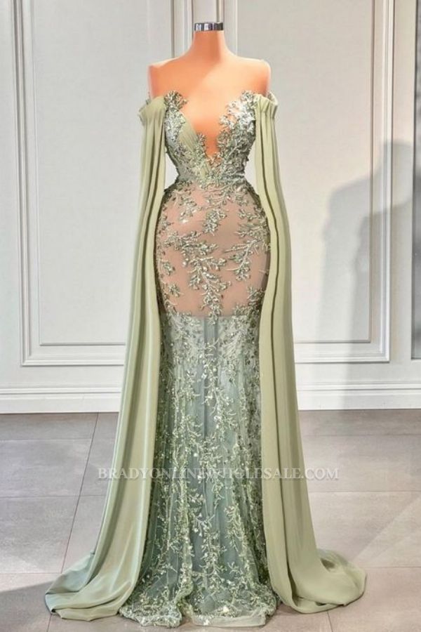 Luxury Evening Dresses Long Mint Green Prom Dresses Ball Gowns Glitter