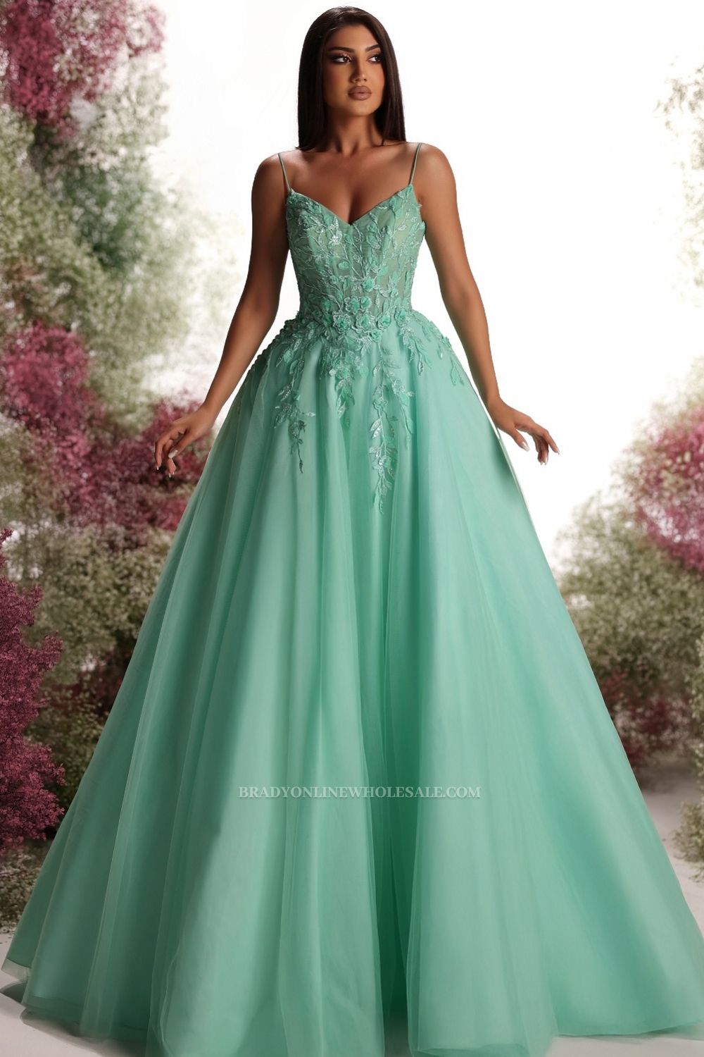Mint Green Evening Dresses Long Cheap Prom Dresses with Lace