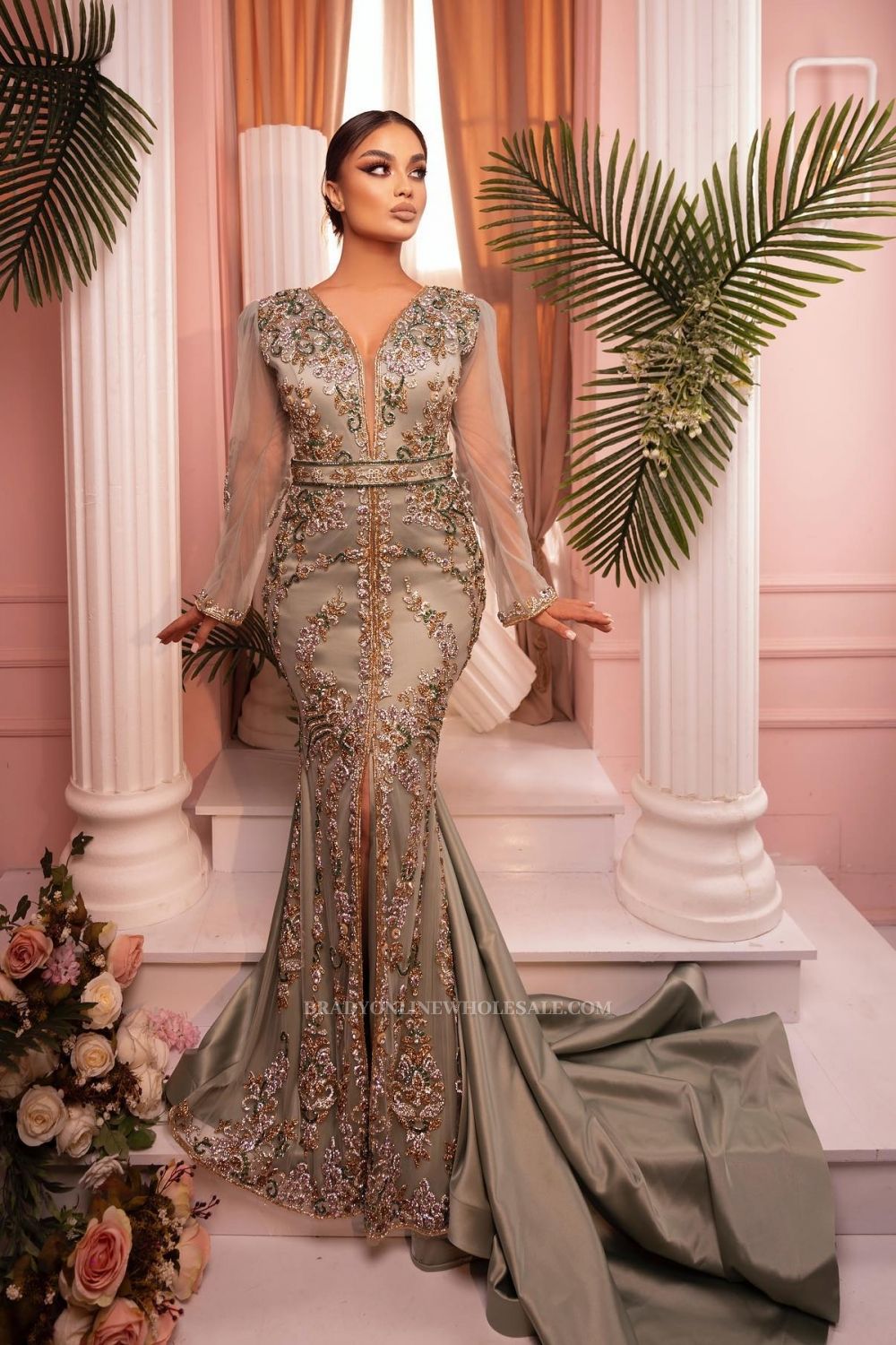 Vintage Evening Dresses Long With Sleeves Ball Gowns Prom Dresses Cheap