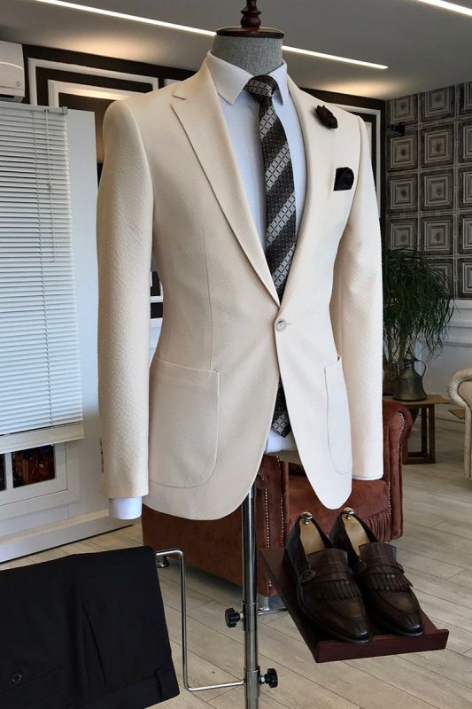 Nick Off White Notched Lapel One Button Formal Business Mens Suit