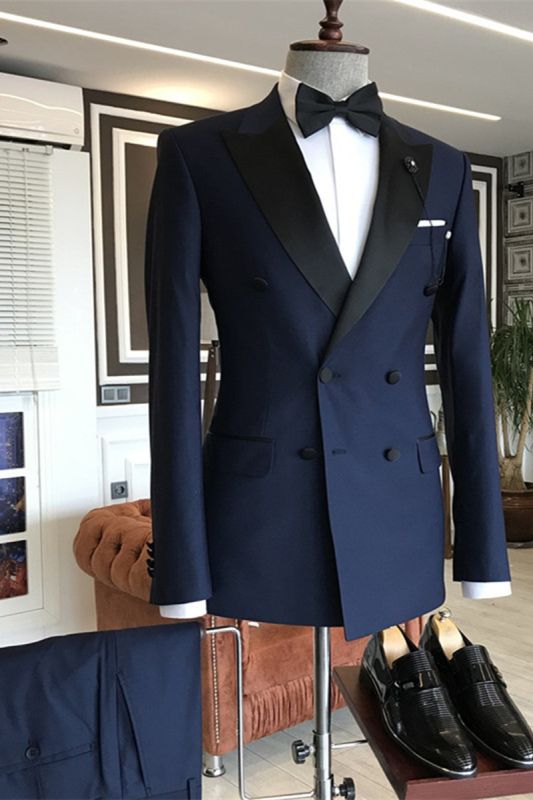 Nico Deep Navy Pointed Lapel Double Breasted Slim Fit Mens Suit