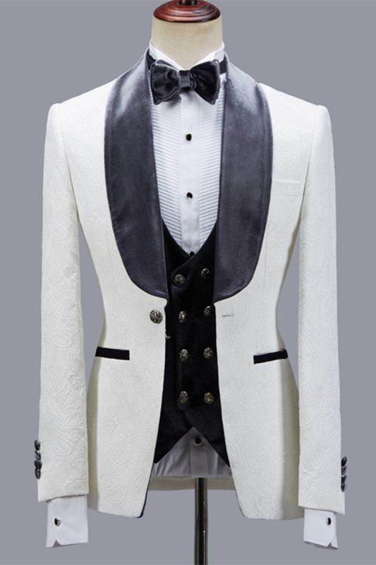 Maverick Fashion Jacquard Slim Shawl Lapel Wedding Mens Suit