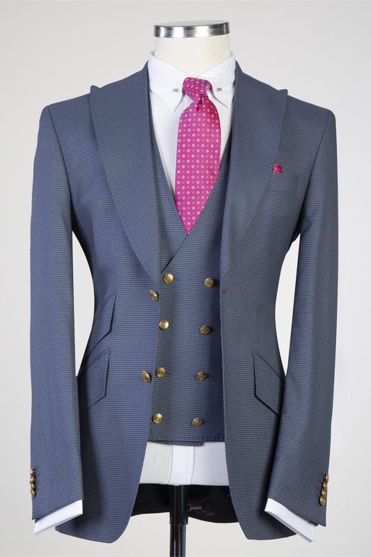 Modern Gray Point Collar Men Three-Piece Business Suits
