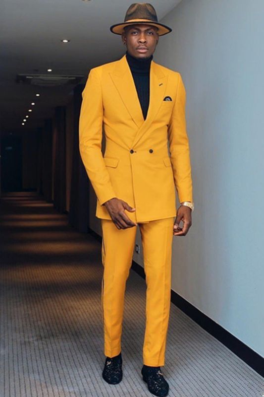 Kimi Yellow Point Lapel Double Breasted Fashion Mens Suit