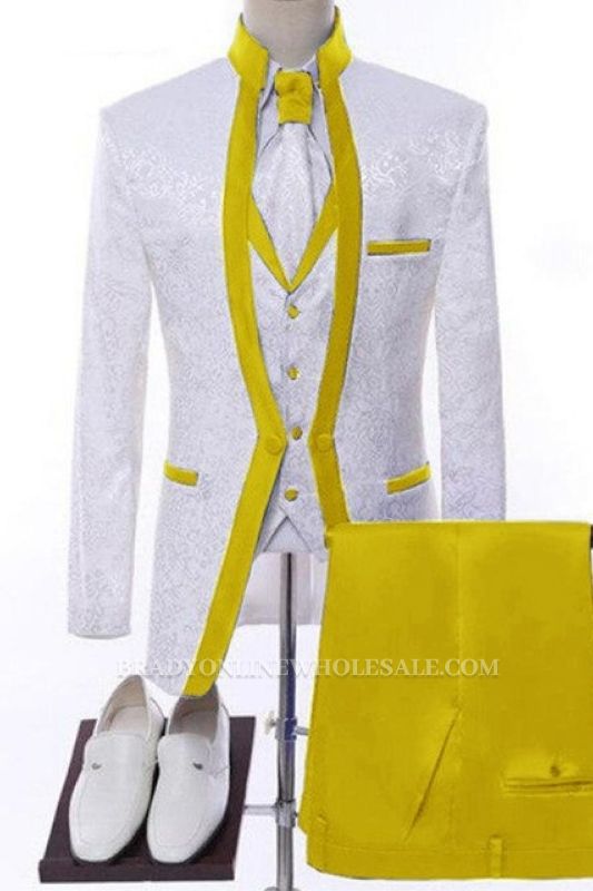 Norton Fancy Yellow Shawl Lapel Jacquard Three Pieces Wedding Suits