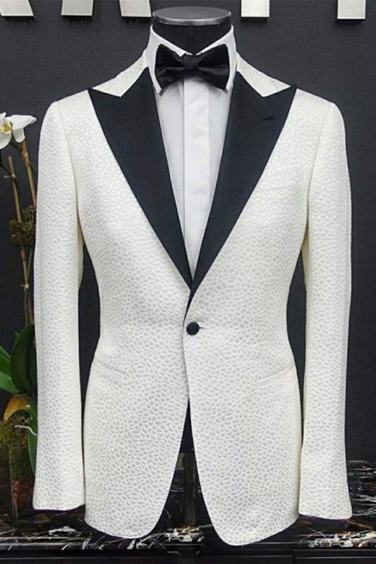 Peyton White Pointed Lapel One Button Slim Fit Wedding Groom Suit