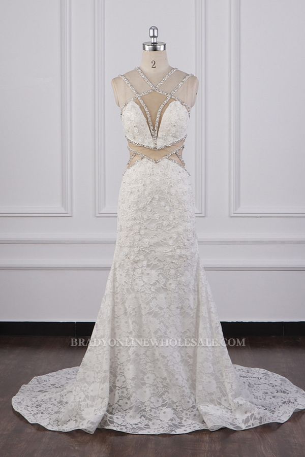 Bradyonlinewholesale Gorgeous Sleeveless Lace Beadings Wedding Dress Appliques Rhinestones Bridal Gowns Online