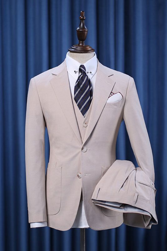 Jeff Stylish 3 Piece Notched Lapel Slim Fit Custom Mens Business Suit