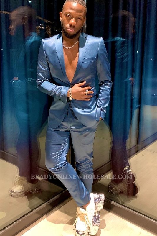 Charming Navy Notch Lapel Custom Mens Two Piece Prom Suit