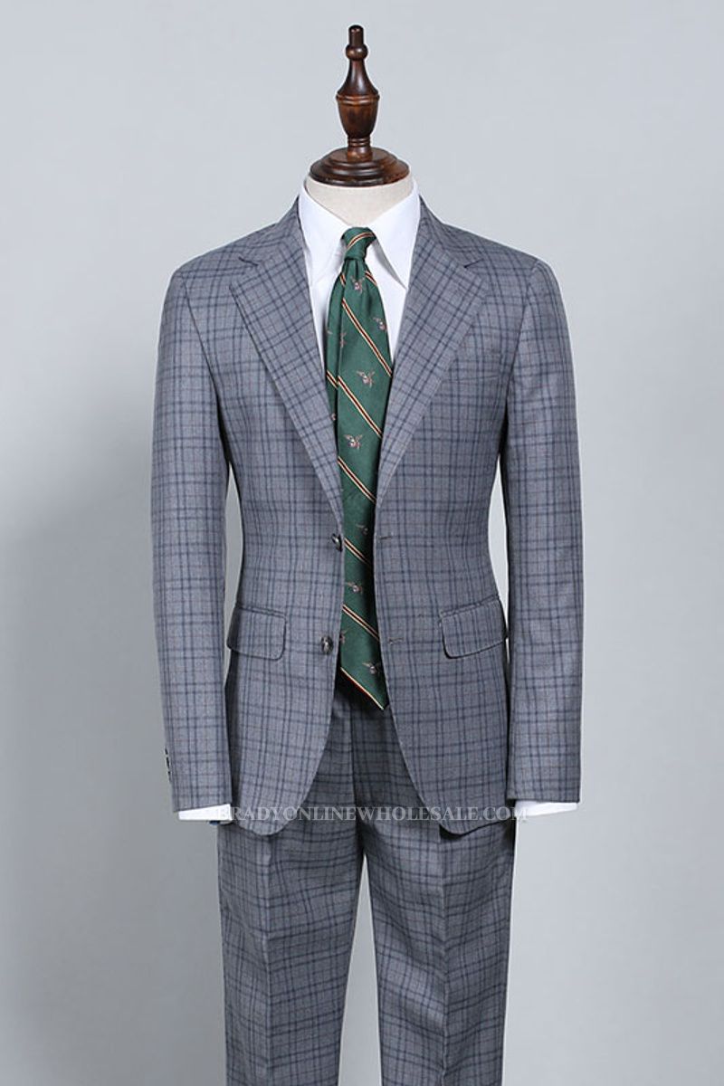Otis Dark Grey Plaid Notched Lapel Slim Fit Mens