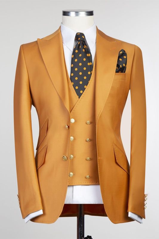 New style yellow pointed collar three-piece fashion men suits