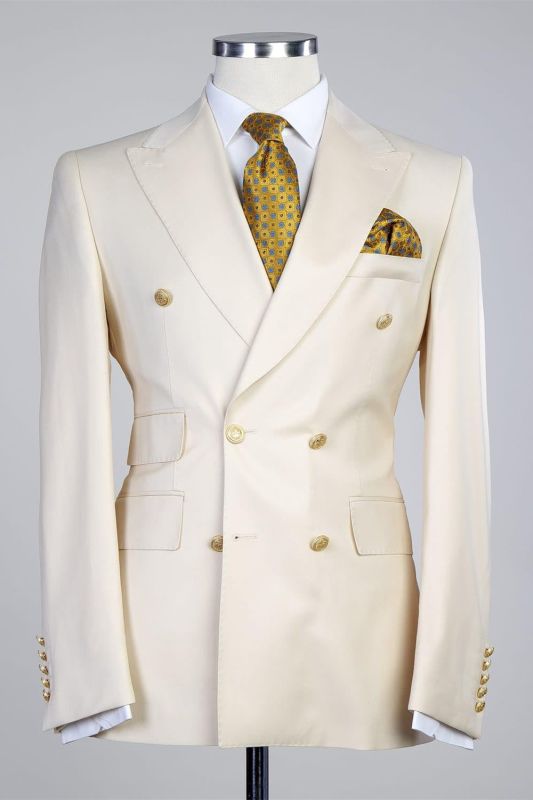 Creamy White Double Breasted Stylish Peaked Lapel Men Suits