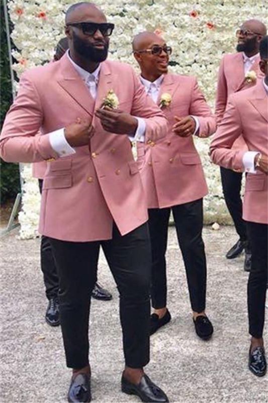 Fashion Pink Double Beast Point Lapel Wedding Groomsmen Dress