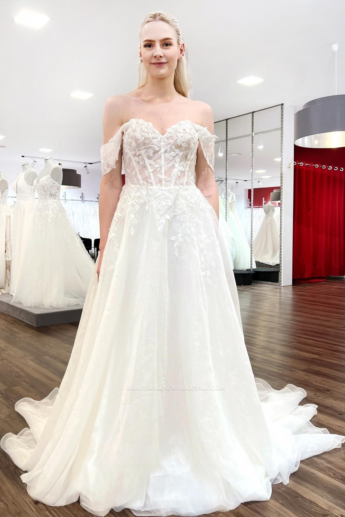 Elegant Wedding Dresses A Line Tulle Wedding Dresses with Lace