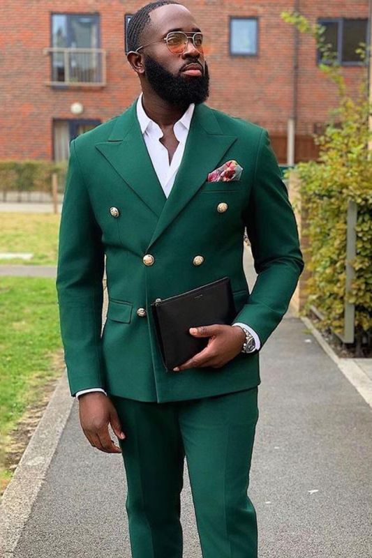 William Dark Green Double Breasted Point Lapel Best Fit Prom Suit