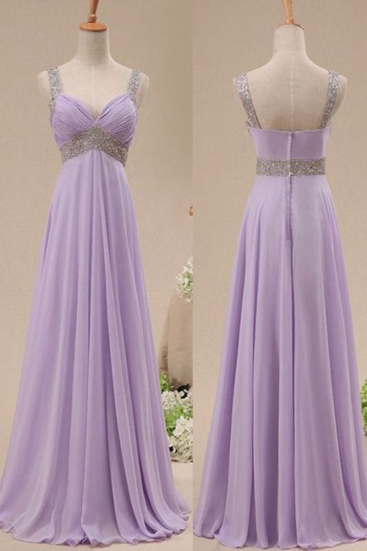 Crystal Lavender Chiffon Popular Long Prom Dress With Beadings