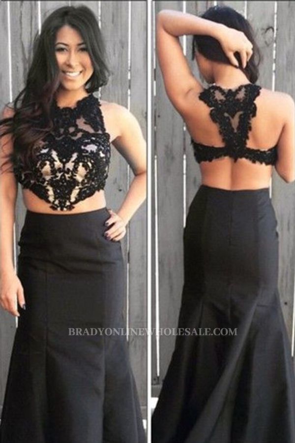 Black Mermaid Two Pieces Long Formal Occasion Dress Sexy Lace Plus Size Evening Dress
