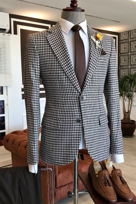 Louis Classic Black Check Two Button Business Mens Suit