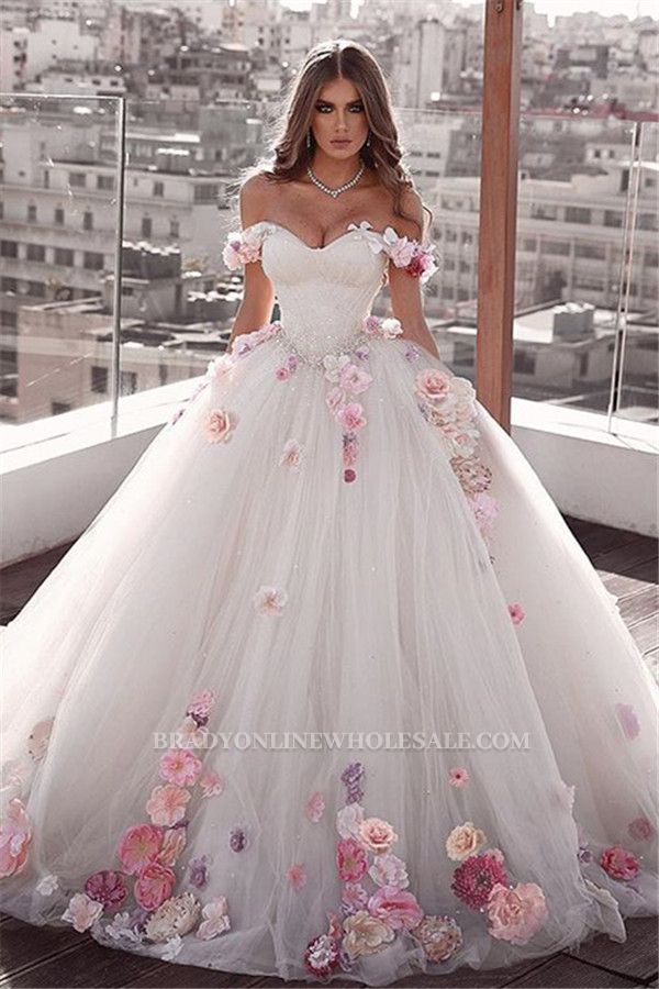 Glamorous Off-The-Shoulder Flower Ball-Gown Wedding Dresses