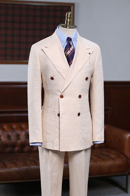 Adrian Light Khaki Point Lapel Double-Breasted Suit