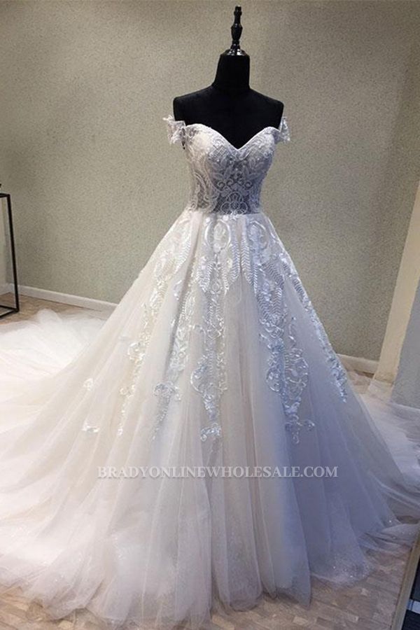 Bradyonlinewholesale Glamorous Sweetheart Sleeveless Wedding Dress Off Shoulder Sweep Train Bridal Gowns On Sale