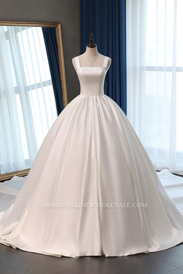 Bradyonlinewholesale Elegant Ball Gown Straps Square-Neck Wedding Dress Ruffles Sleeveless Bridal Gowns Online