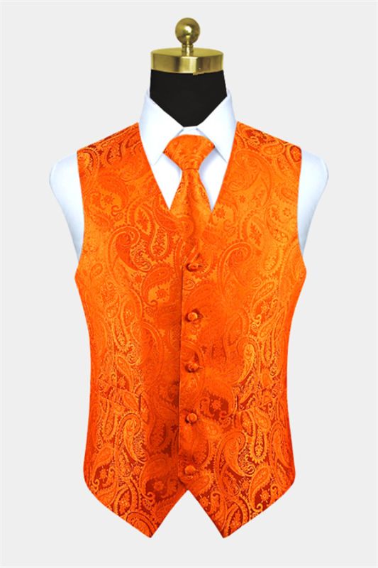 Orange Paisley Vest | Randy Slim Fit Mens Waistcoat