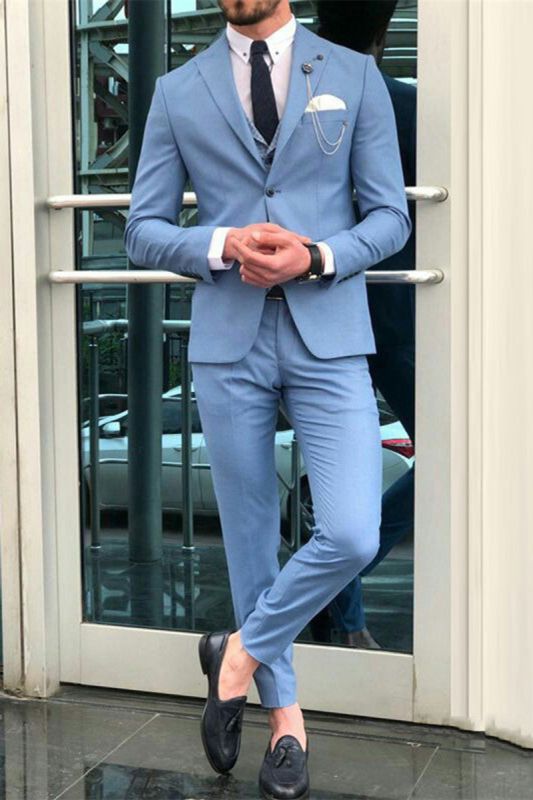 Romeo Blue Pointed Lapel Slim Fit Fashion Mens Suit